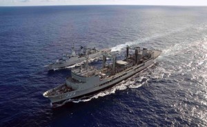 Australian Navy ship HMAS Success provides Royal Malaysian Navy ship KD Lekiu with more fuel during continuing search for missing Malaysian Airlines flight MH370, in southern Indian Ocean